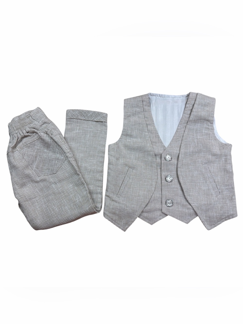 Suruchi Beige Elegant Boys Formal Linen 2-piece Waistcoat Vest and Pants Size 3